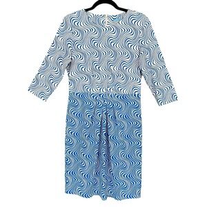 J. McLaughlin Mia Dress Catalina Cloth Oahu Waves Blue White 3/4‎ Sleeve M